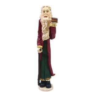 Santa Claus Pencil Figurine - 12" Resin Holiday Decor - Book & Cane - GOOD